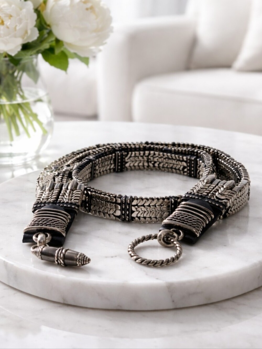 Vintage Brave metal and leather belt.